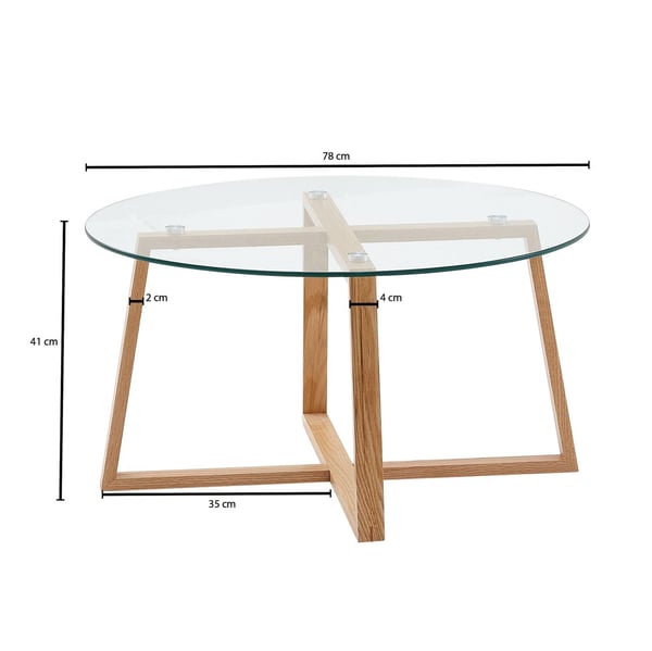 Rootz sohvapöytä 78x78x41 cm massiivitammea sohvapöytä - pyöreä lasi - Design olohuoneen pöytä moderni - Puinen pöytä, huoneen pöytä, iso - Sohvapöytä