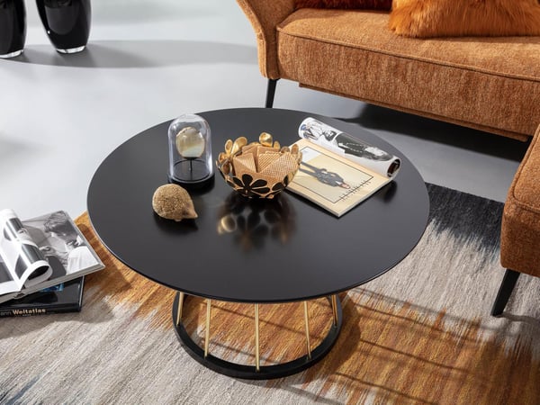 Rootz sohvapöytä pyöreä 80x80x42 cm mustakultainen sohvapöytä metalli moderni - Pyöreä olohuoneen pöytä Salonkipöytä - Iso olohuoneen pöytä - Sohvapöy