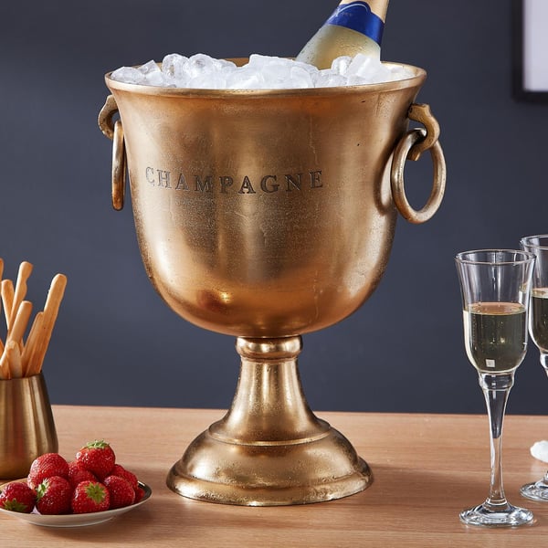 Rootz champagnekøler guld 28,5x37,5x28,5 cm aluminium massiv champagnekøler stor - Flaskekøler drikkevarekølebord - Køler til champagne - vin - mousse