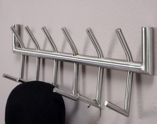 Rootz væg knagerække metal sølv 60x19x10 cm design hall knagerække stål - Vægpanel krogestang - Garderobevæg - Knagerække gang