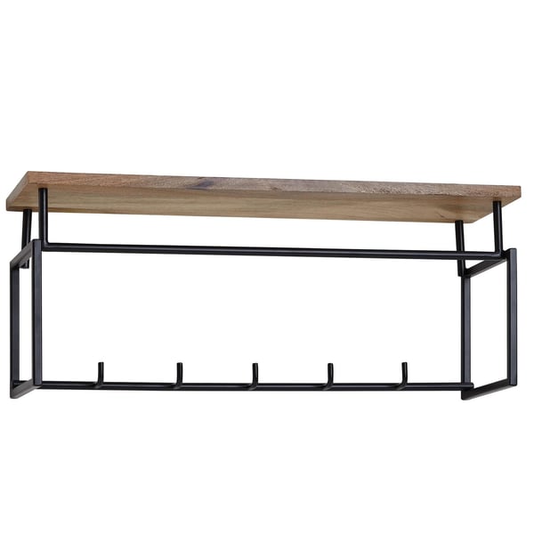 Rootz design væggarderobe mango massivt træ metal 71x29x20 cm - Knagestang med hylde og bøjlestang - Entre garderobe garderobeskab væg træ