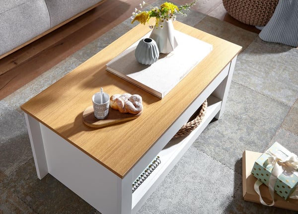 Rootz design sofabord 85 X 47 X 45 cm hvid - eg - Stuebord med opbevaringsplads - Sofabord med opbevaringsrum Moderne - Firkantet sofabord