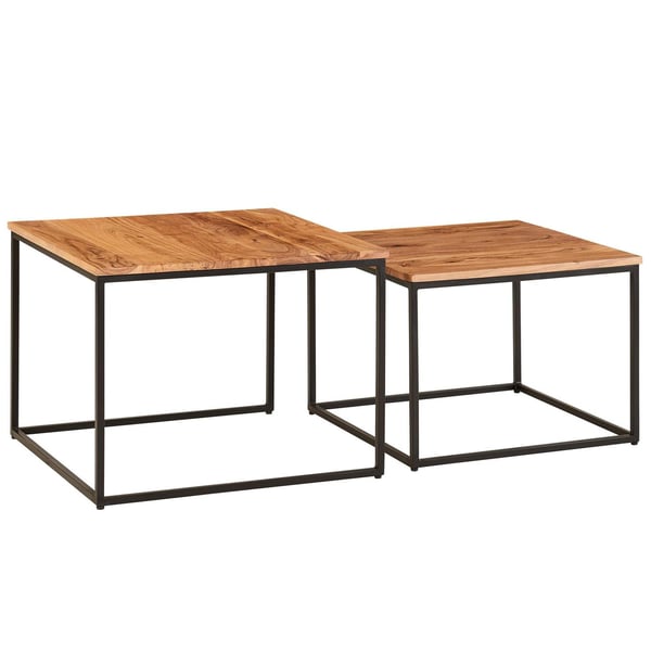Rootz stuebord sæt af 2 akacie massivt træ - metal sidebord kantet - Design sofabord med metal ben Sofabord - 2-delt dækkeserviet indskudsbord