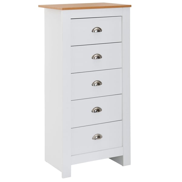 Rootz skænk med 5 skuffer 53x114x39 cm kommode hvid - eg moderne - Design skænk høj smal - Kommode stue