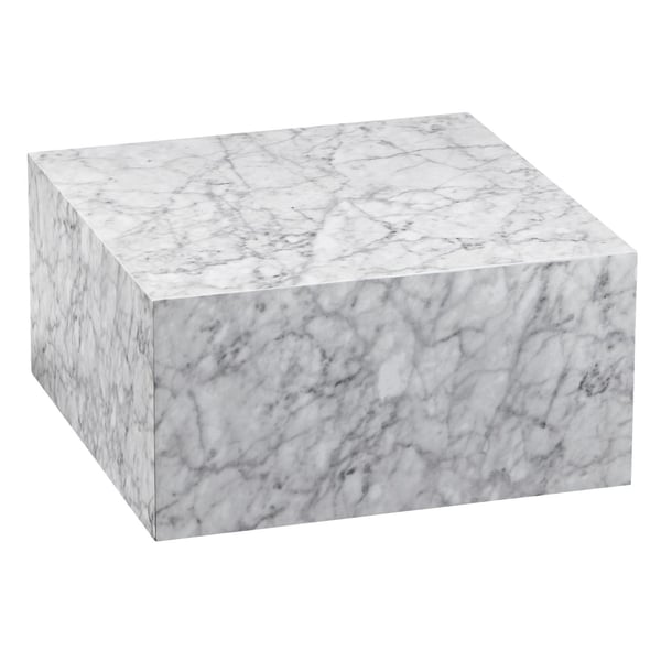 Rootz sofabord 60x30x60 cm højglans med hvid marmorlook - Design stuebord Terning firkantet - Lounge sidebord kubeform