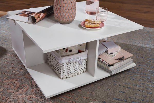 Rootz design sofabord 70x70 cm hvid - Stuebord med 2 skuffer - Sofabord med hjul - Bord med 2 rum