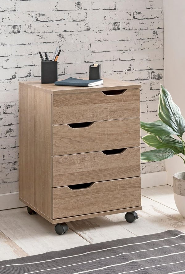Rootz rullecontainer Sonoma 40x60x40cm skuffeskab kontorcontainer - Skrivebordscontainer med skuffer - Kontorcontainer Sidecontainer med hjul - Lille