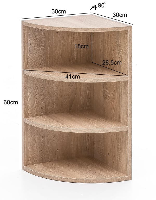Rootz hjørnehylde Sonoma 30x60x30 cm WL5.842 væghylde i træ hjørne hængehylde - Træhylde til væggen Høj - Fritsvævende væghylde - Design dekorativ hyl