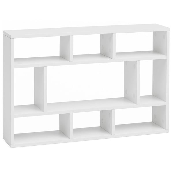 Rootz væghylde hvid 75x51x16 cm hængehylde i træ moderne - Design vægplade frit svævende - Træhylde til væggen - Reol Smal - Dekorativ hylde svævende