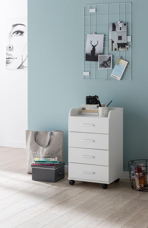Rootz rullecontainer 40 x 70,5 x 33 cm hvid - Skrivebordscontainer Rulleskab 4 skuffer - Moderne skuffecontainer med hjul - Standcontainer Kontorconta