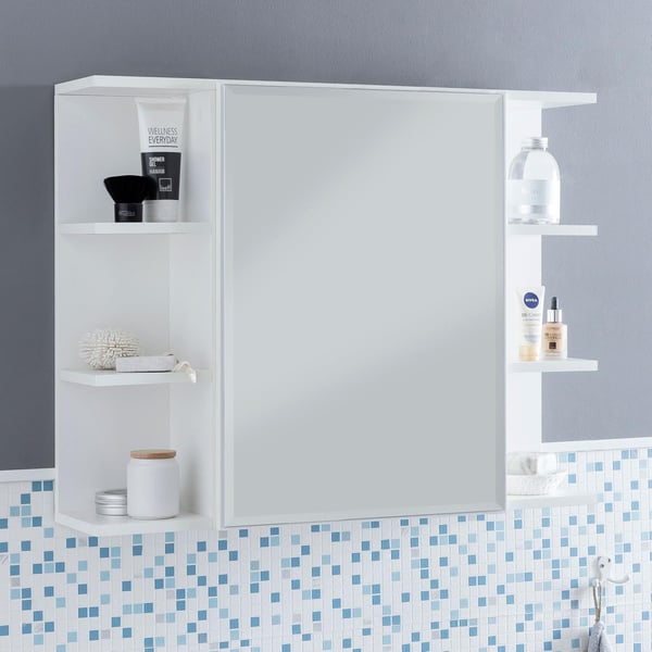 Rootz skab hvid 80x64,5x20cm spånplade - Spejlskab Moderne - Design badeværelseshylde Fritsvævende - Skab med spejl - Badeværelsesskab træ - Vægmøbel