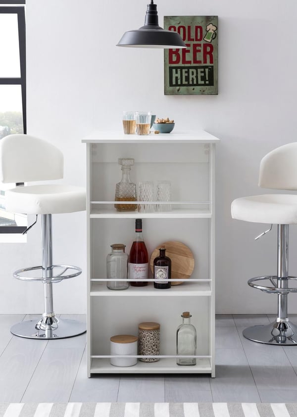 Rootz Hvid 120 x 107,5 x 60 cm Barbord Køkkenbord i træ - Bardisk med integreret hylde - Bar Bistro Bord Køkken Rektangulært - Festbord træbord - Vægm