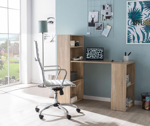 Rootz skrivebord med hylde 120 x 120 x 53 cm Sonoma wood Modern - Skrivebordshylde opbevaringsrum PC bord - Computer skrivebord med hylde - Design bor