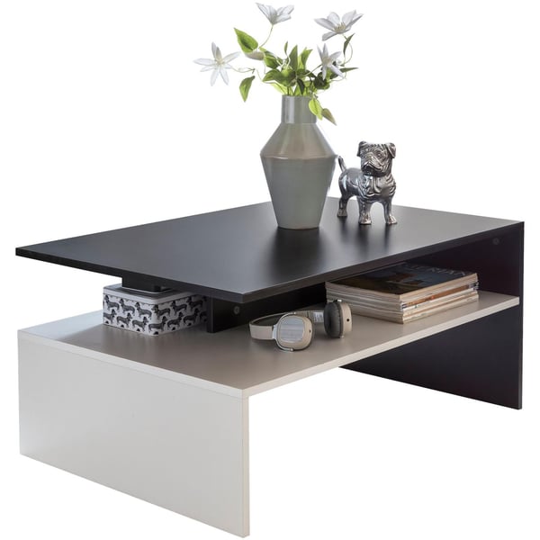 Rootz 90 x 43 x 60 cm hyllypuulla musta - valkoinen - Design olohuoneen sohvapöytä kaksiosainen säilytystilalla - Sohvapöytä moderni sohvapöytä - Loun