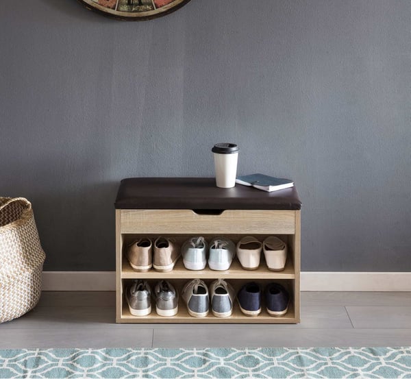 Rootz bænk med sæde Sonoma stativ træ 60 x 40 x 30 cm - Træbænk lille polstret - Bænk smal gang med opbevaringsplads - Brystbænk sko kiste entre møble