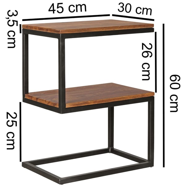 Rootz sidebord S-form massivt træ Sheesham - metal 45 x 60 x 30 cm - Design Stuebord Landlig stil - Anstellisch opbevaringsbord firkantet