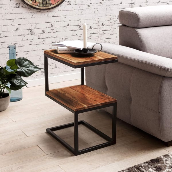 Rootz sidebord S-form massivt træ Sheesham - metal 45 x 60 x 30 cm - Design Stuebord Landlig stil - Anstellisch opbevaringsbord firkantet