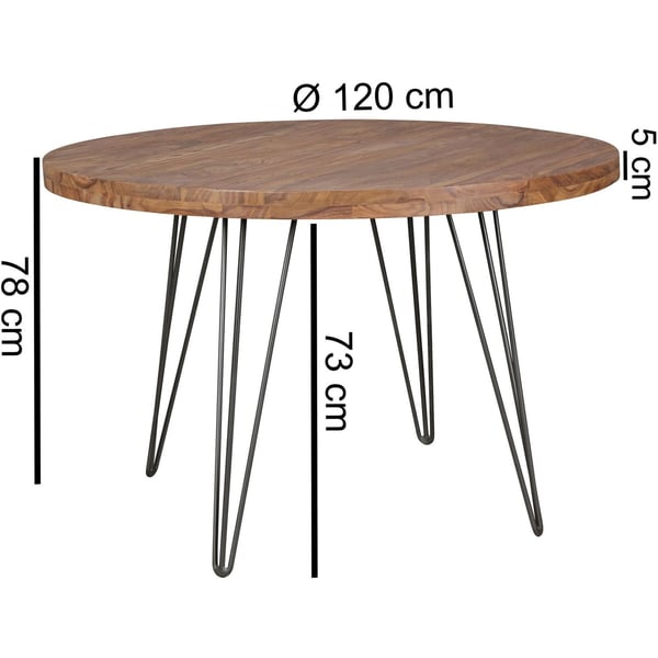 Rootz Design spisebord rundt Ø 120 x 78 cm Sheesham massivt træ - Landhus spisebord brun - Spisebord Køkkenbord 4 personer