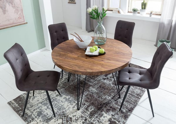 Rootz Design spisebord rundt Ø 120 x 78 cm Sheesham massivt træ - Landhus spisebord brun - Spisebord Køkkenbord 4 personer
