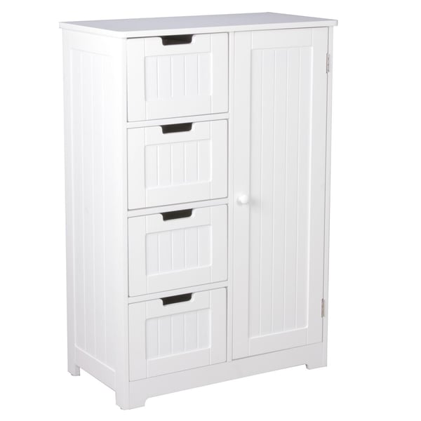 Rootz Design badeværelsesskab landlig MDF træ 65 x 83 x 30 cm hvid - Lille badeværelsesskab 4 skuffer & 1 låge - Sideskab Multifunktionsskab