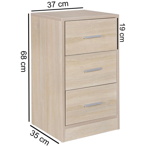 Rootz wood Moderne skænk med 3 skuffer sonoma - Design Natbord 37,5 x 68 x 35 cm - Ekstra højt natbord