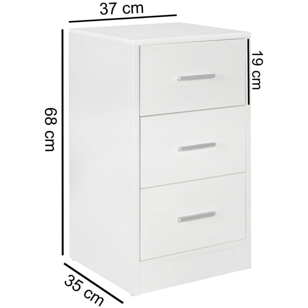 Rootz træ natkonsol Moderne skænk med 3 skuffer hvid Design Natbord 37,5 x 68 x 35 cm - Ekstra højt natbord