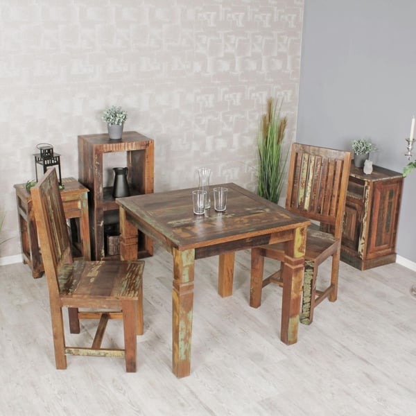 Rootz spisebord 80 x 80 x 76 cm Mango Shabby Chic massivt træ - Design landsted spisebord bådbruser - Spisebord rektangulært - Køkkenbord 4 personer