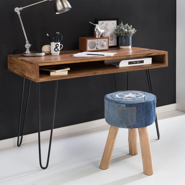 Rootz Skrivebord brun 110 x 60 x 76 cm Solid Wood Laptop Bord Sheesham Nature - Arbejdsbord i landlig stil med 1 opbevaringsbakke - Kontorbord PC bord