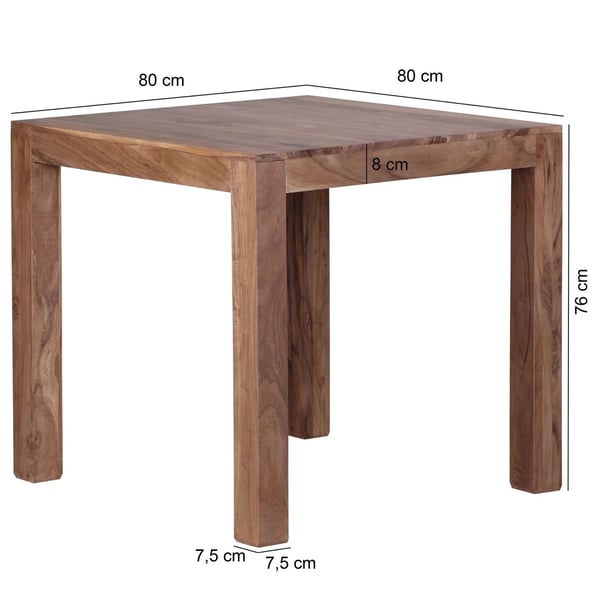 Rootz spisebord massivt træ akacie 80 cm spisebord træbord design køkkenbord landlig mørk brun