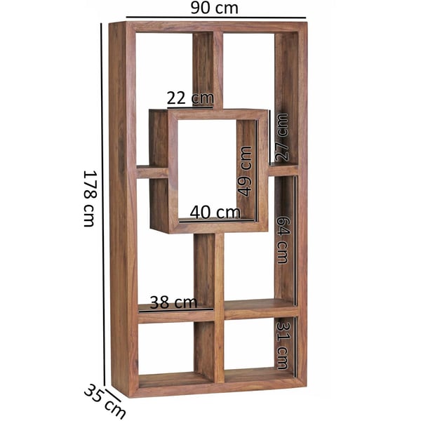Rootz reol massivt træ Sheesham 90 x 180 cm Living-hylde bakker design landlig stil stående reoler