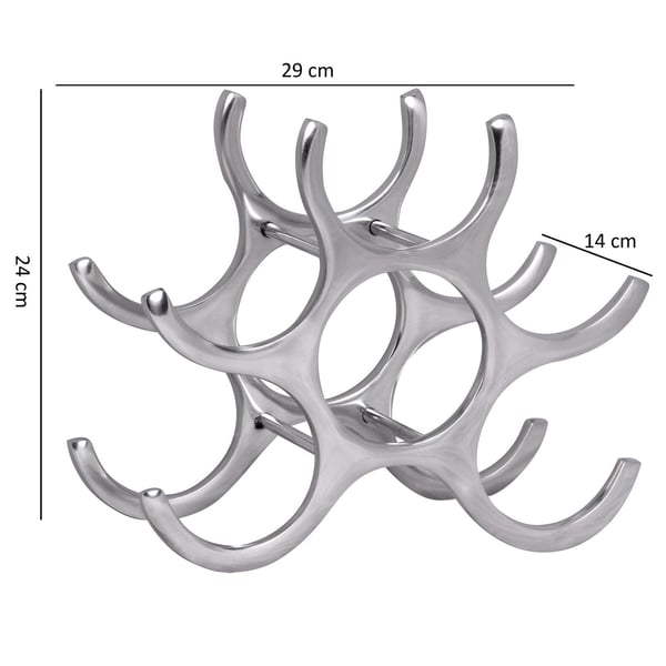 Rootz design alumiiniviinihylly 6 pulloa hopeaa 29x24x14 cm - Pulloteline viinitarvikkeet litteä moderni - Metallinen koristeellinen viinipulloteline