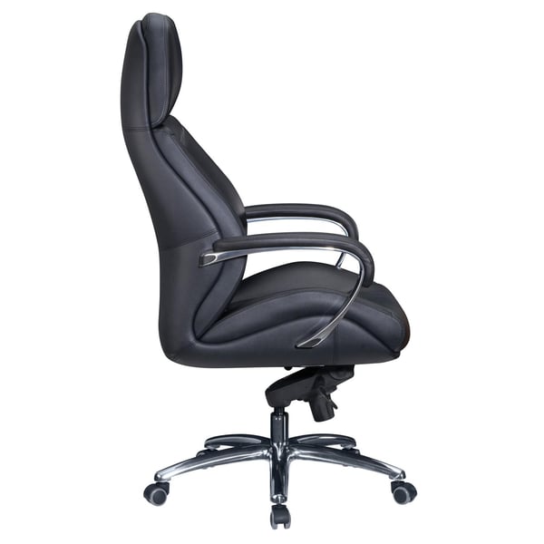 Rootz designer kontorstolebetræk i ægte læder sort skrivebordsstol op til 120 kg - XXL design direktionsstol, højdejusterbar - Ergonomisk drejestol me