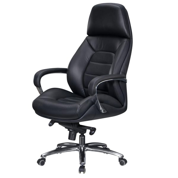 Rootz designer kontorstolebetræk i ægte læder sort skrivebordsstol op til 120 kg - XXL design direktionsstol, højdejusterbar - Ergonomisk drejestol me