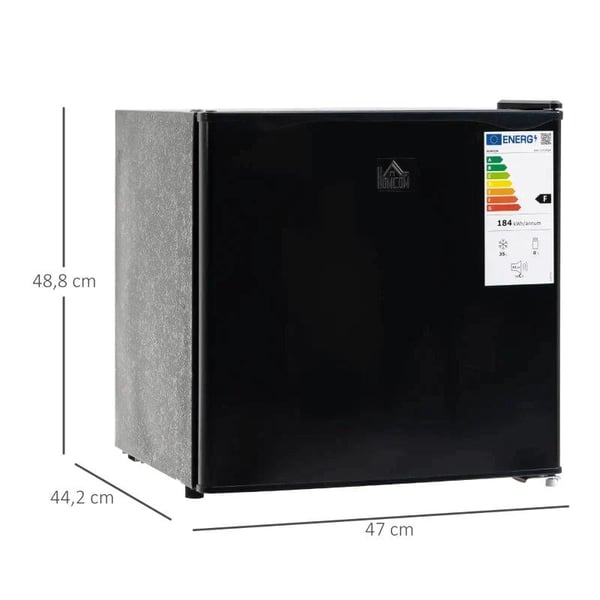 Rootz Minifryser - 35 L fryseboks - Mini Kummefryser - Minikøleskab - 5-niveaus temperaturkontrol - Stål, Plast - Sort - 47W x 44,2D x 48,8H cm