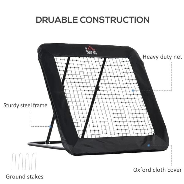 Rootz Football Rebounder Net - Football Rebounder - Trænings Rebounder Net - Foldbart Kickback - Goal Rebound - Justerbar i 5 trin - Stål - Sort - 128