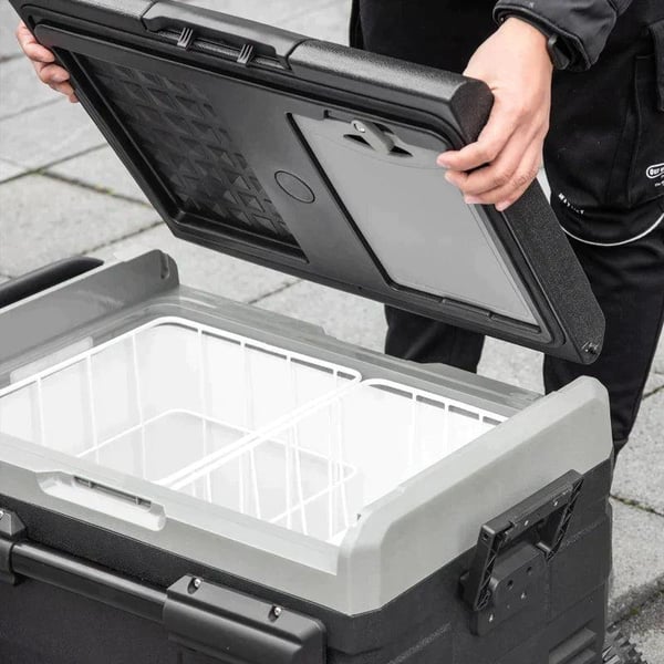 Rootz kannettava jääkaappi - Autojääkaappi - Jääkaappi - Matkailujääkaappi - Matkajääkaappi - Jääkaappi - 40l Led-valolla - Kahvat Kuljetus - Harmaa/M