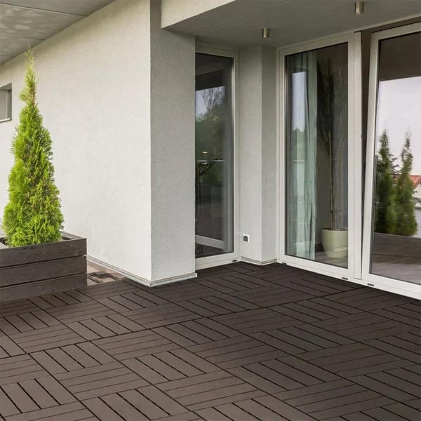 Rootz terrassefliser - Gulvfliser - Sæt med 9 gulvfliser - Klikmekanisme - Trækorn - PP Plast - Brun - 30 x 30 x 2 cm