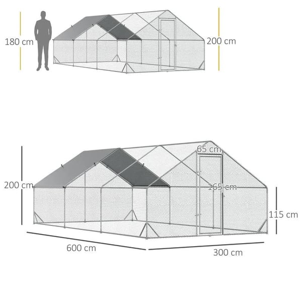 Rootz hønsegård - andegård - hønsefjerkræhus - hønsebur - kaninbur - sølv - 3 x 4 x 2m