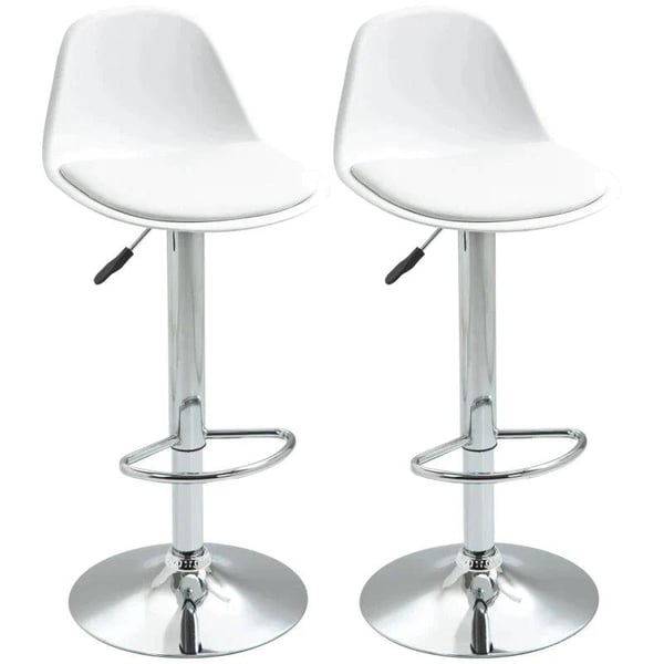 Rootz Barstole - To sæt barstole - Taburet - Højdejusterbar - Drejelig - Imiteret læder/PP/stål - Hvid - 40 x 42 x 82-104 cm