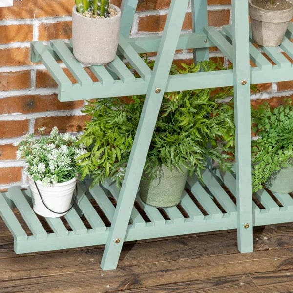 Rootz blomsterstativ - 3 etagers plantestativ - Holder 6 blomsterpotter - Vejrbestandig - Limegrøn - 76 cm x 26 cm x 76 cm