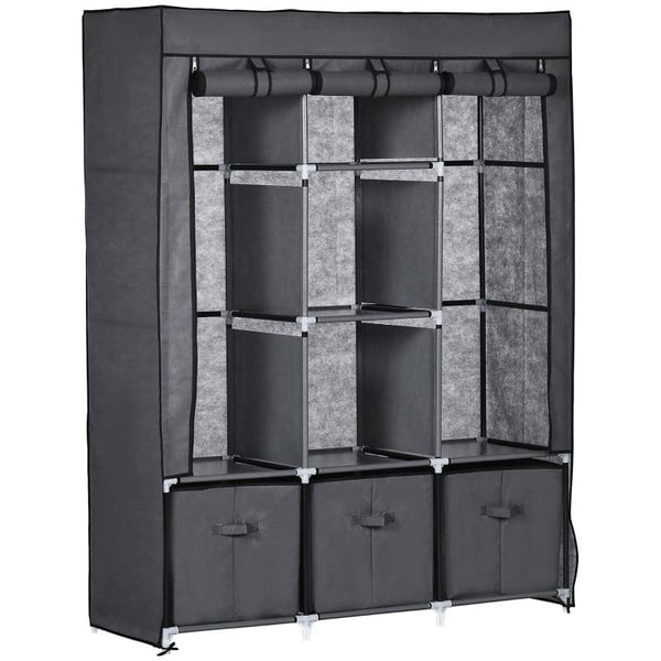 Rootz Stofgarderobe - Stofskab - Lavet af Fleece - Foldeskab - Inkl. 3 skuffer - Grå - 125 cm x 43 cm x 162,5 cm