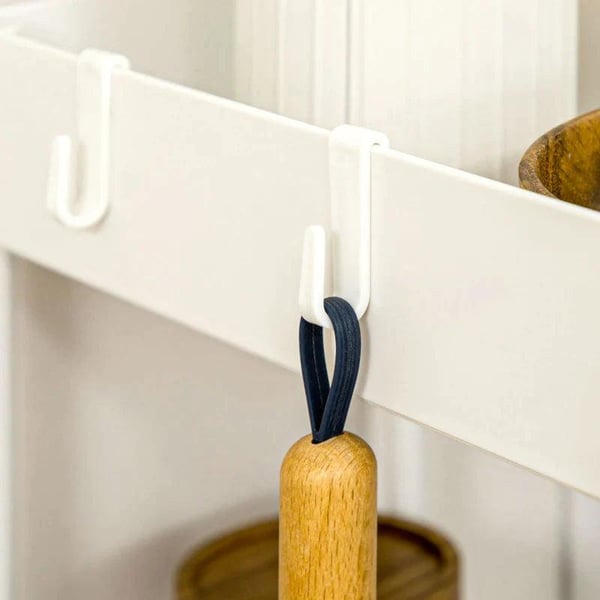 Rootz Køkkenvogn - Serveringsvogn - Køkkenvogn - Med 4 hylder - 3 fleksible kroge - 4 hjul - Hvid - 40cm x 19cm x 90cm