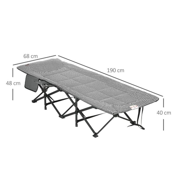 Rootz Sun Lounger - Sammenklappelig liggestol - 1 sidelomme - 1 kopholder - Sort + Hvid - 68cm x 186cm x 48cm
