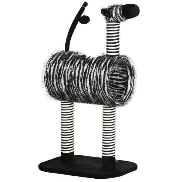 Rootz Kradsestolpe - Katteklatretårn - Kattetræ - 1 kattetunnel - 3 kradsestolper - Sort/Hvid - 48,5 cm x 35 cm x 93 cm