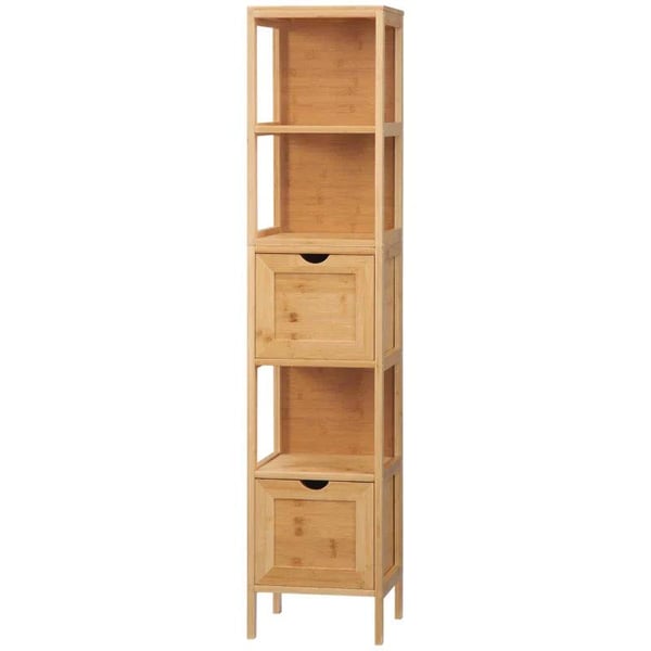 Rootz Badeværelsesskab - Bambus Badeværelsesskab - Badeværelseshylde - 3 hylder 2 skuffer - Bambus - Naturlig - 30cm x 30cm x 140cm