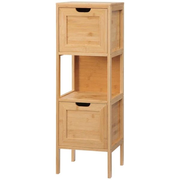 Rootz Badeværelsesskab - Bambus Badeværelsesskab - Badeværelseshylde - Badeværelses opbevaringsskab - 1 hylde 2 skuffer - Bambus - Natur - 30cm x 30cm