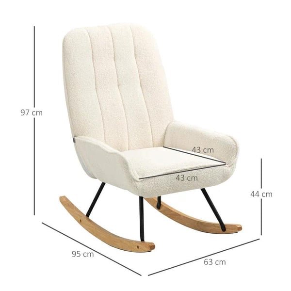 Rootz Gyngestol - Gyngestol Med Sherpa Fleece - Gummitræ - Stål - Skum - Natur + Creme - 63 cm x 95 cm x 97 cm
