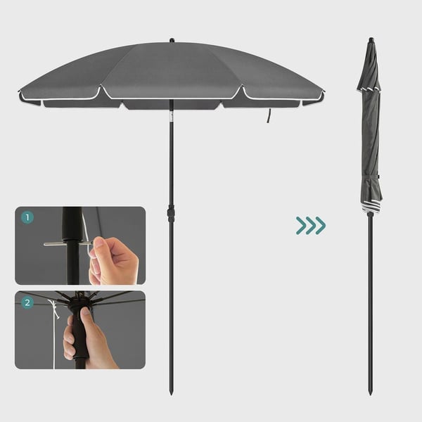 Rootz Parasol - Strandparasol - Haveparaply - Sammenklappelig haveparasol - Udendørs parasol - Haveparasol - Parasol parasol - Paraply Parasol - Grå