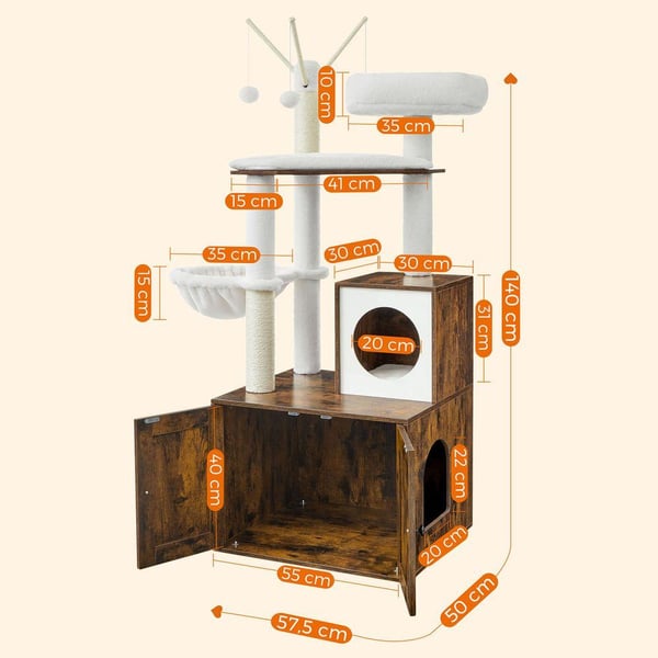 Rootz Cat Tree - Kradsestolpe med hule - kradsestolpe med kattekasseskab - Katteklatretræ - Katteaktivitetstræ - Kattelegetræ - Moderne kattetræ - Kat