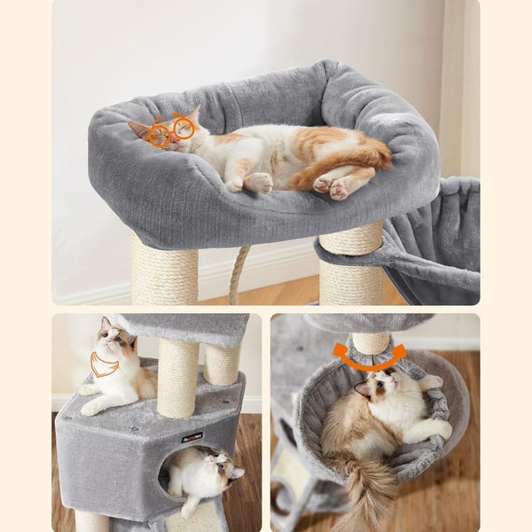 Rootz Cat Tree - Kradsestolpe med tunnel - Ridsestolpe med kattekasseskab - Katteklatretræ - Katteaktivitetstræ - Kattelegetræ - Moderne kattetræ - Ka